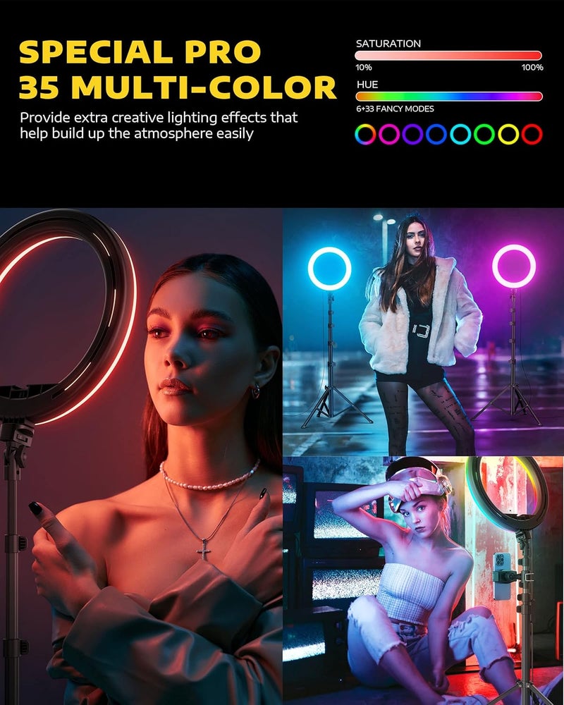 Kaiess 12" Selfie Ring Light with 63" Tripod Stand with Phone Holder, LED RGB Ring Light with 3 CCT & 39 RGB Colors Modes, Selfie Light for Makeup/Photography/Videos/Vlog/TikTok - Image 3