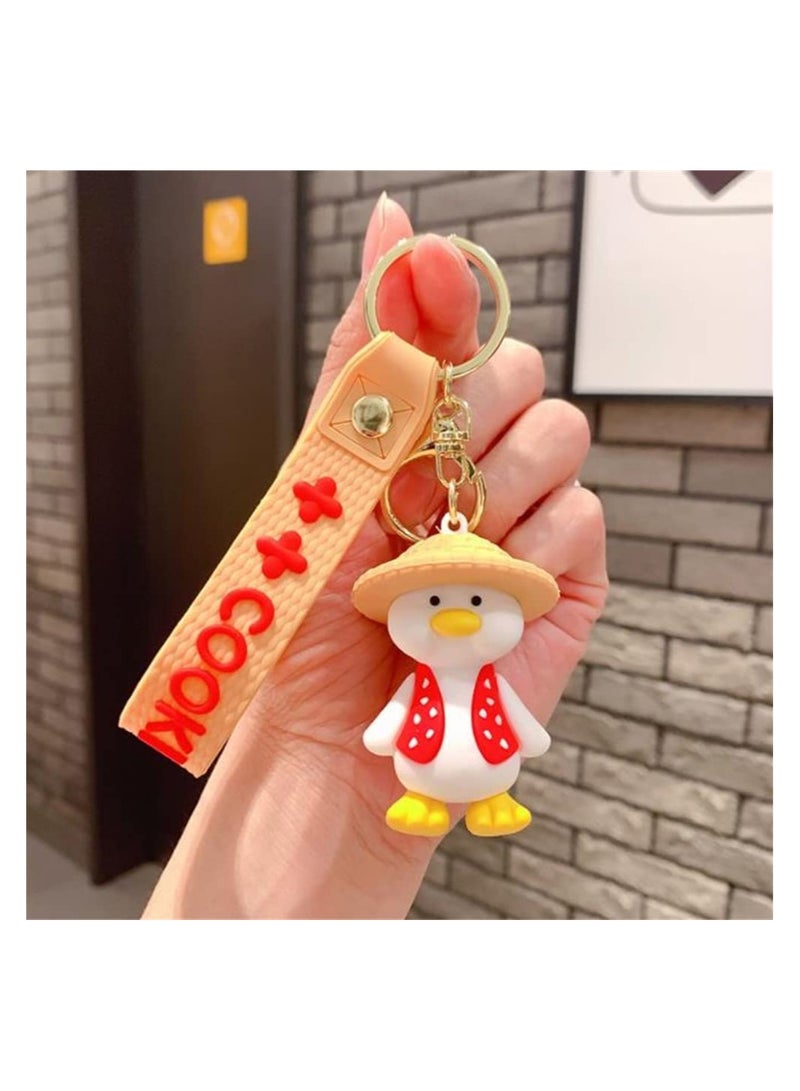 SYOSI Duck Keychain Cartoon Anime Key Ring Happy With Straw Hat Cute Bag Car Pendant Chains for Women Men Friends - Image 3