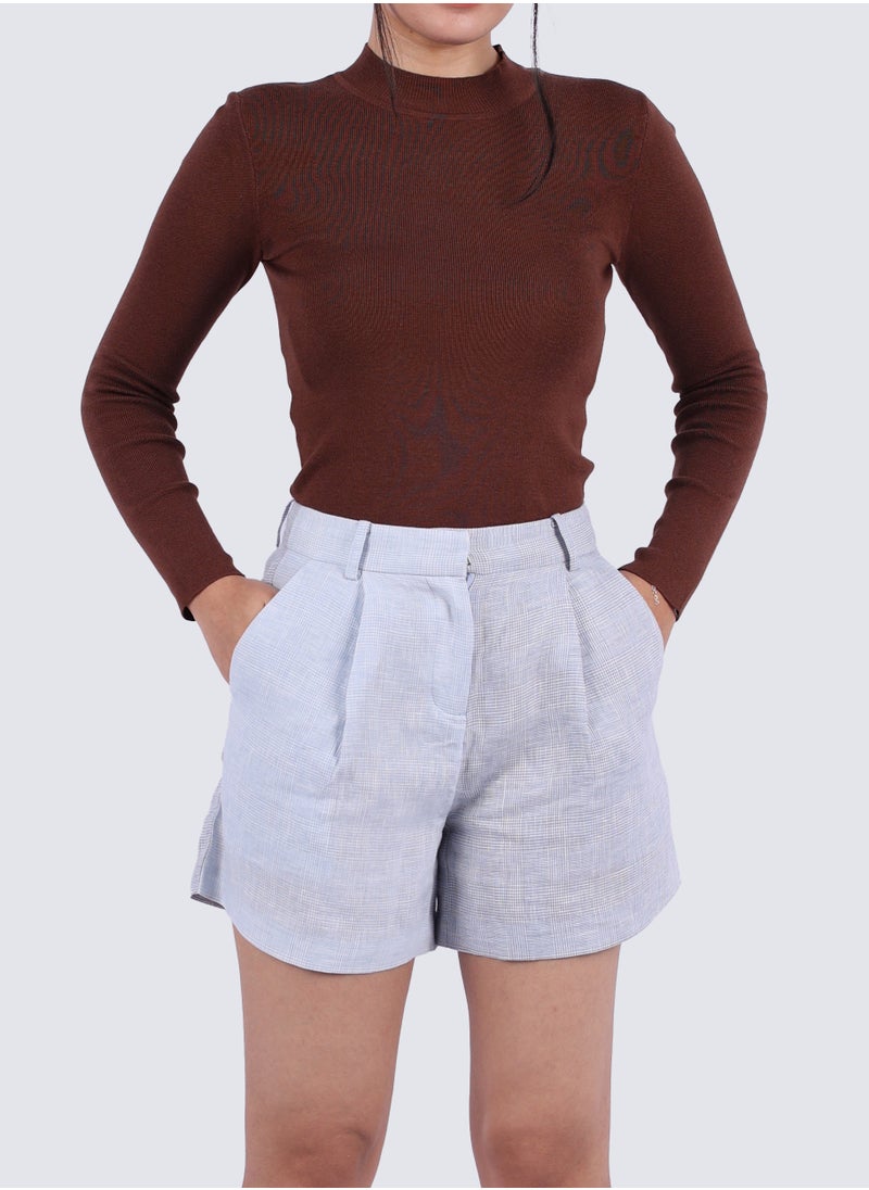 VERO MODA - Women's checked Slant Pockets Short in Soft Blue - Image 1