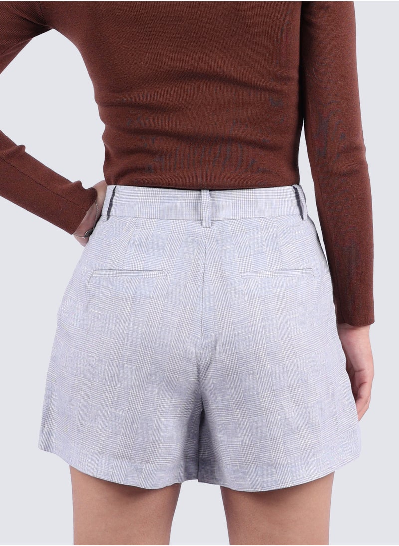 VERO MODA - Women's checked Slant Pockets Short in Soft Blue - Image 1