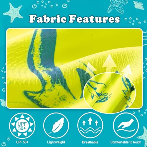 UMELOK Boys Swim Trunks Swimsuit Boxer Brief 2 in 1 Compression Liner Stretch Swim Shorts Quick Dry Beach Bathing Suit Neon Yellow Shark 5/6 - Image 4