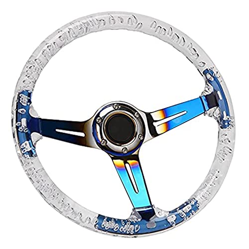 YEHICY 14" Transparent Acrylic Racing Steering Wheel 6 Bolt Neo Chrome Universal Golf Cart Steering Wheel with Horn Button - Image 1