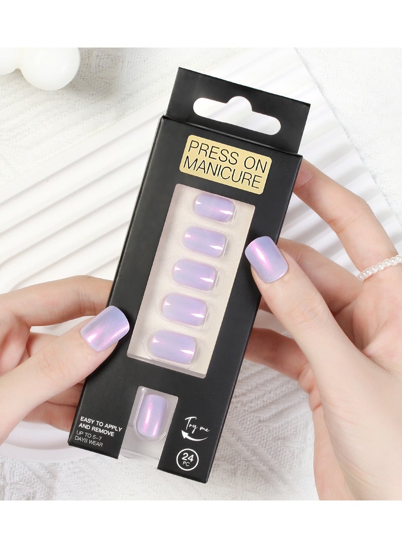 Generic Press On Nails, 24 Gel Nails Kit, Reusable Stick On Nails in variable Sizes, French Style, Polar Light,Full Well Tips, Shimmery Finish,Fake Nails press on, impress nails, stick on nails - Image 1