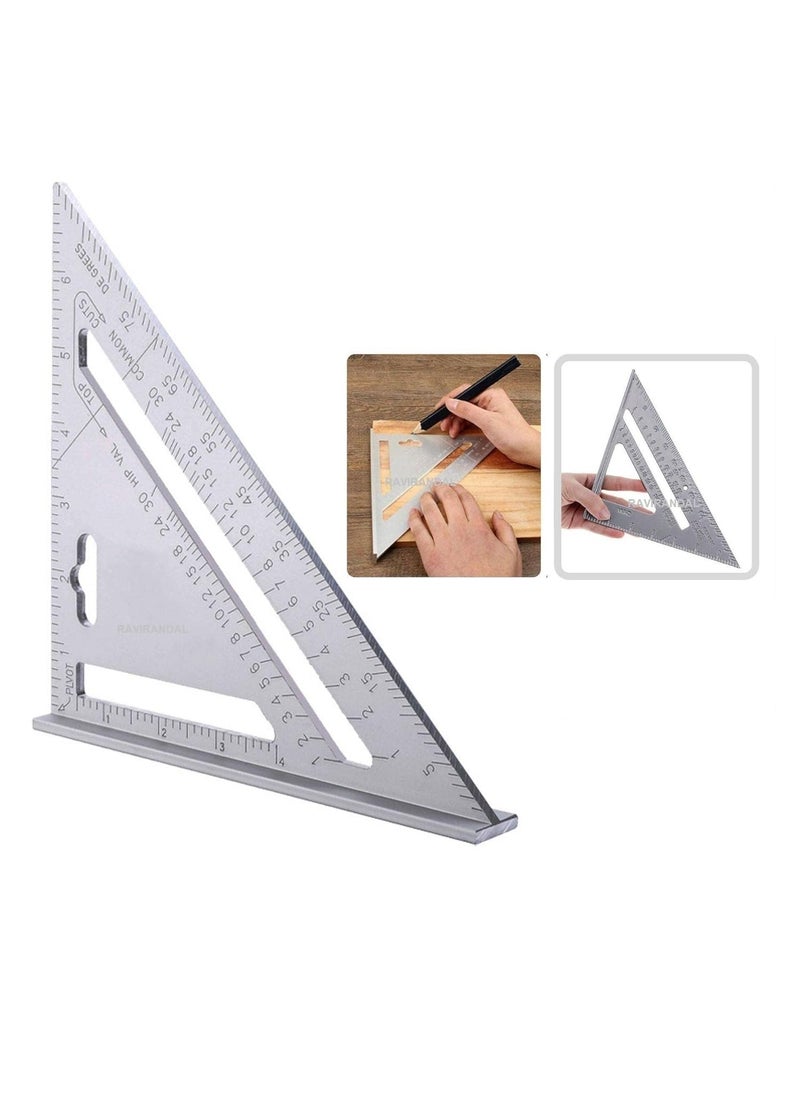 RAVIRANDAL RAVIRANDAL Speed Square Layout Tool Double Side Aluminum Square Ruler Rafter Square Protractor High Precision Aluminum Alloy Triangle Ruler Imperial Rafter Square Angle Tool For Engineer Carpenter  - Image 1