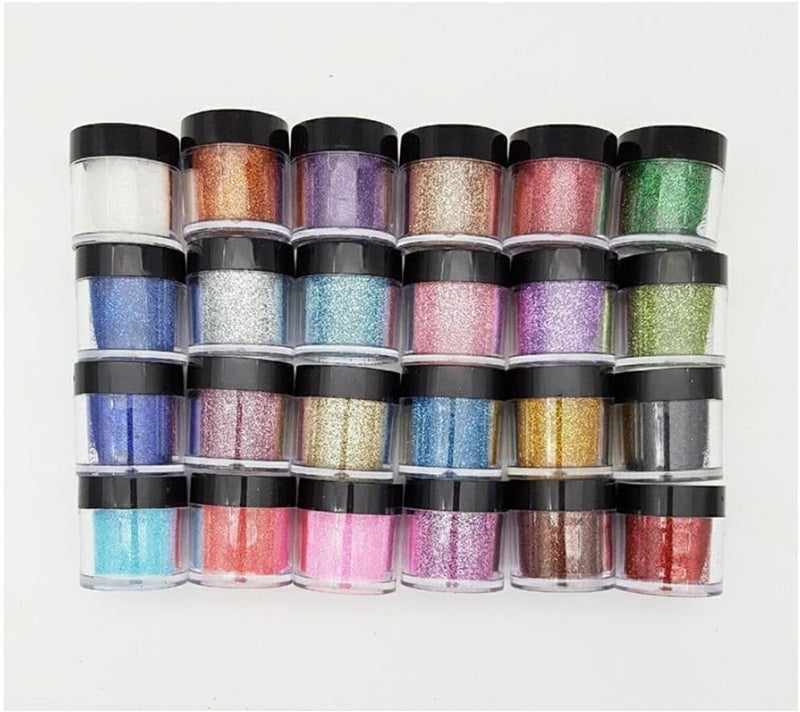 XICHEN 24 Colour Fine Acrylic Glitter Powder for Nail Art Tips Design Decoration Glitter Dust Powder Jumbo Size
