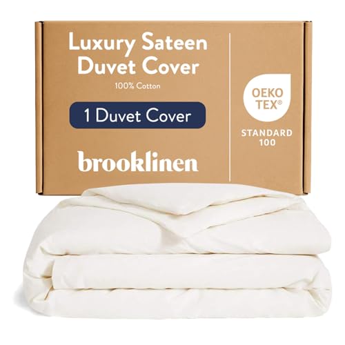 Brooklinen Luxury Sateen Duvet Cover - 100% Cotton, King/California King Size in Cream with Extra-Long Corner Ties and Button Closure - Best King/Cali King Duvet Covers - Image 1