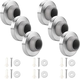 TINSKY 6pcs Concave Wall Door Bumper Stop Gray Rubber Wall Mount Door Stop Silver Stainless Round Door Stop Prevent - Image 1