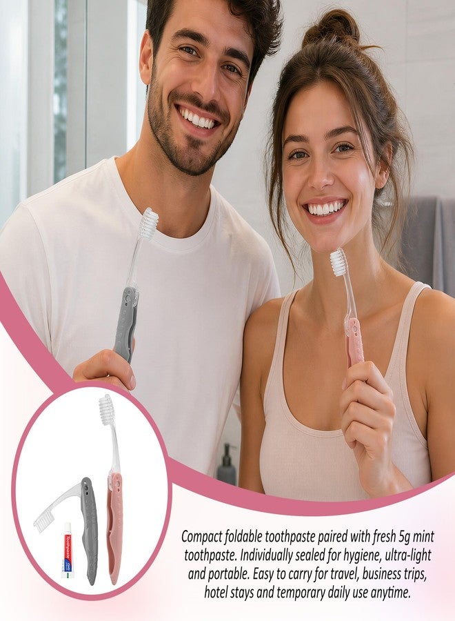 Kocpudu Travel Toothbrush and Toothpaste, Individually Packaged Travel Toothbrush Set, Foldable for Easy Storage, Available in Gray and Pink, Ideal for Travel, Hotels, and Camping (100-PACK - Image 2
