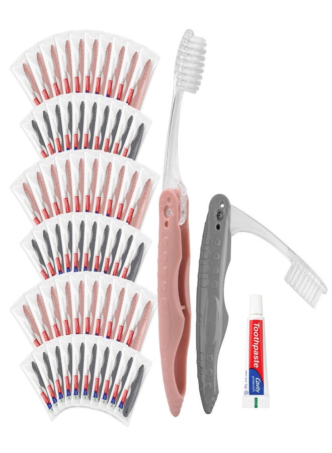 Kocpudu Travel Toothbrush and Toothpaste, Individually Packaged Travel Toothbrush Set, Foldable for Easy Storage, Available in Gray and Pink, Ideal for Travel, Hotels, and Camping (100-PACK - Image 1