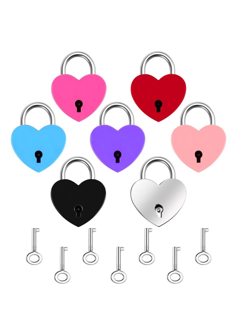 7 Piece Small Padlock Mini Lock Alloy Heart Shaped with Key Suitcase Locker Decorative Diary Love for Box Luggage (Multi Color) - Image 1