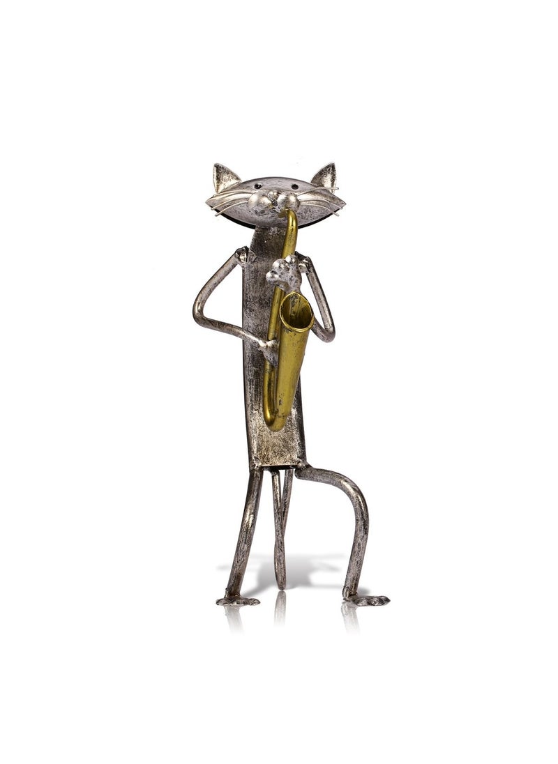 TOOARTS Tooarts A Playing Saxophone Cat Metal Sculpture Iron Statue Handwork Handicrafts 3 Funny Design 