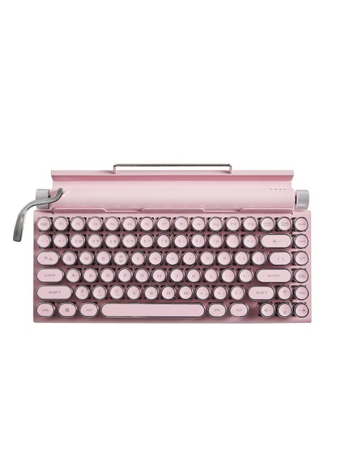 Retro Typewriter Keyboard Wireless Mechanical Gaming Vintage Keyboard 83 Key Blue Switches Punk Round Keycap 14 Modes Rainbow LED Backlight Type C Bluetooth 5.0 Compatible With PC Laptop Pink