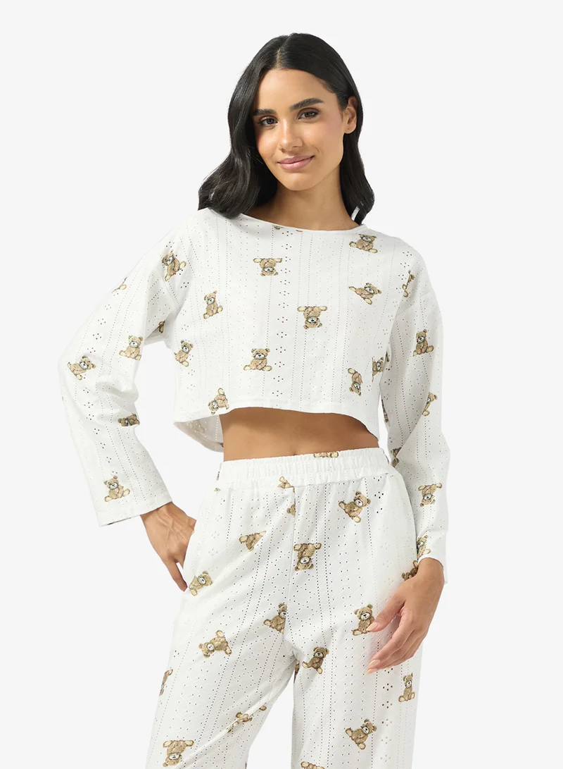 Ginger Pointelle Printed Top & Pyjama Set