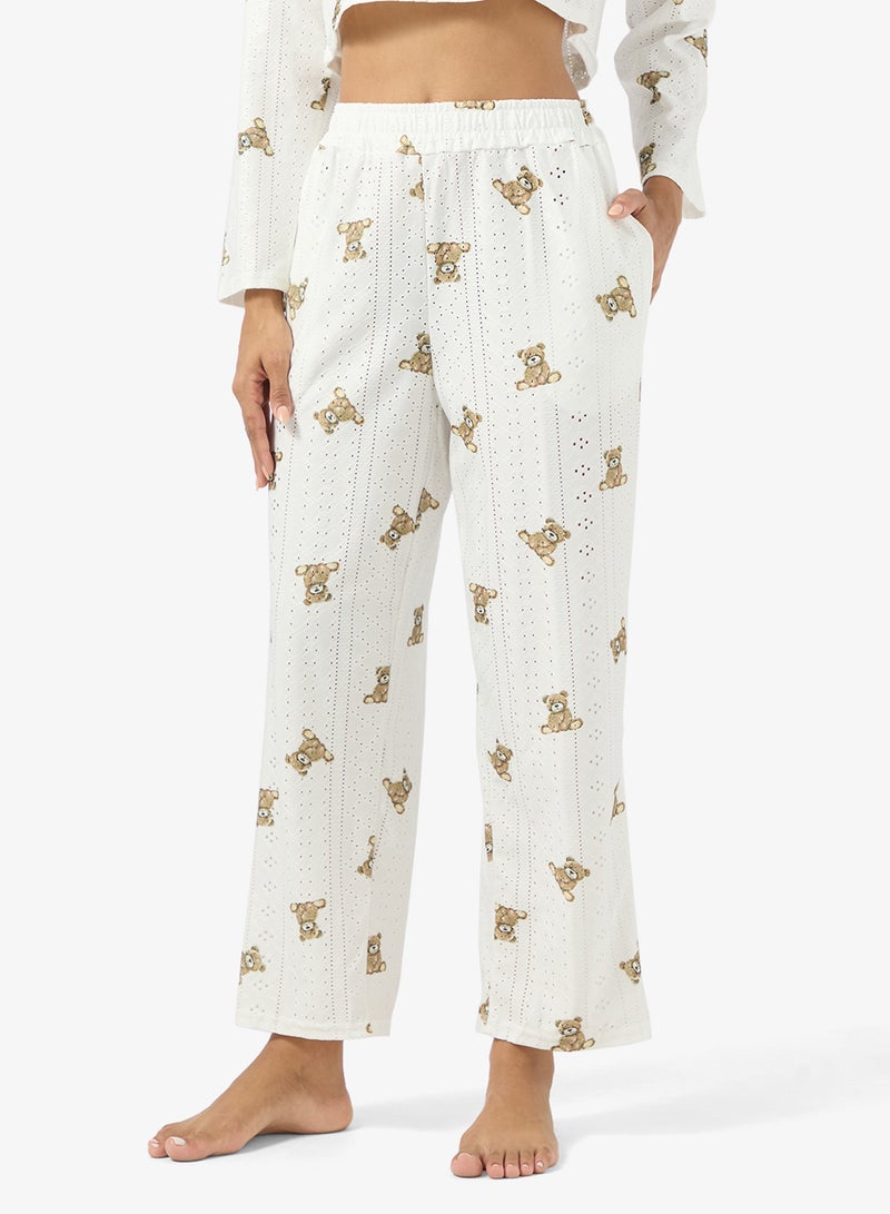 Ginger Pointelle Printed Top & Pyjama Set - Image 4