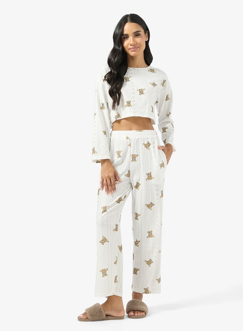 Ginger Pointelle Printed Top & Pyjama Set - Image 5