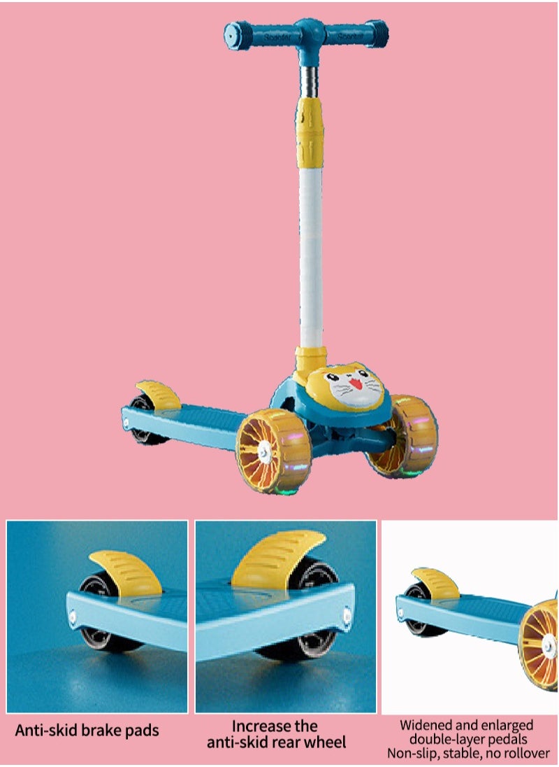 Shuer - Children's Scooter Can Sit And Ride Led Light Flashing Wheel Adjustable Height Foldable Scooter Outdoor Activities For Boys Girls - Image 1
