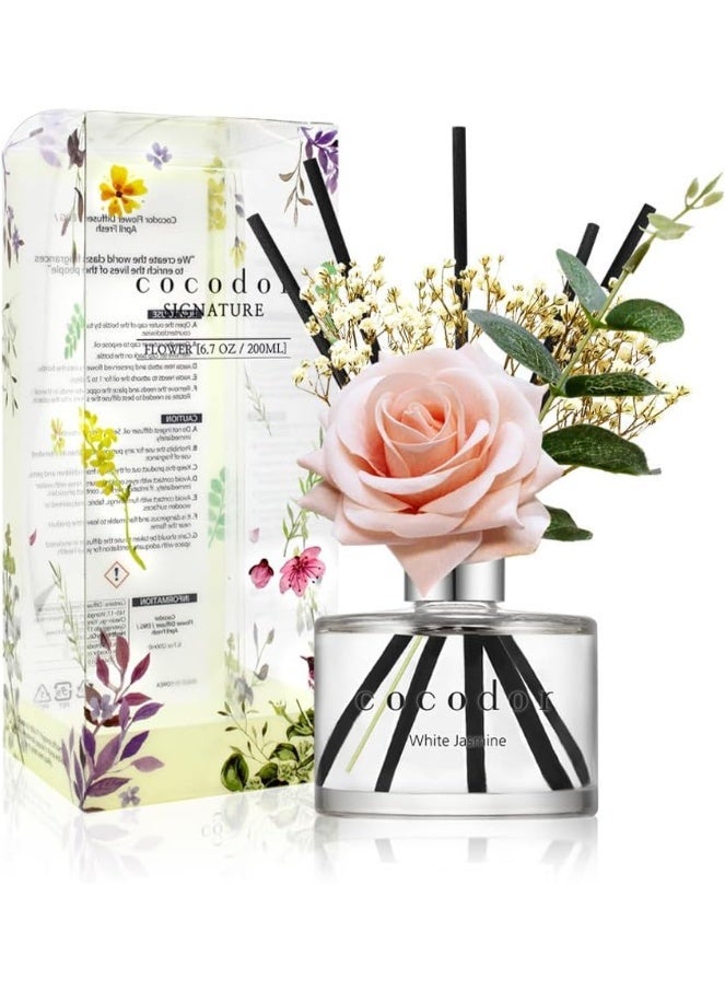 كوكودور موزّع عطر بالعيدان من كوكودور بزهرة الورد / 6.7 أونصة (عبوة واحدة) موزّع زيت عطري منزلي بعيدان مناسب لغرفة النوم والحمّام وديكور المنزل برائحة الياسمين الأبيض - Image 1