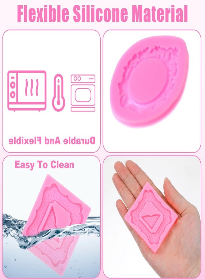 AOZUO 4 Pcs Silicone Picture Frame Mold, Pink Vintage Candy Fondant Molds, Baroque Chocolate Molds for Cupcake Topper Candy Polymer Clay Gum Paste Air Dry Clay Cake Decoration - Image 3