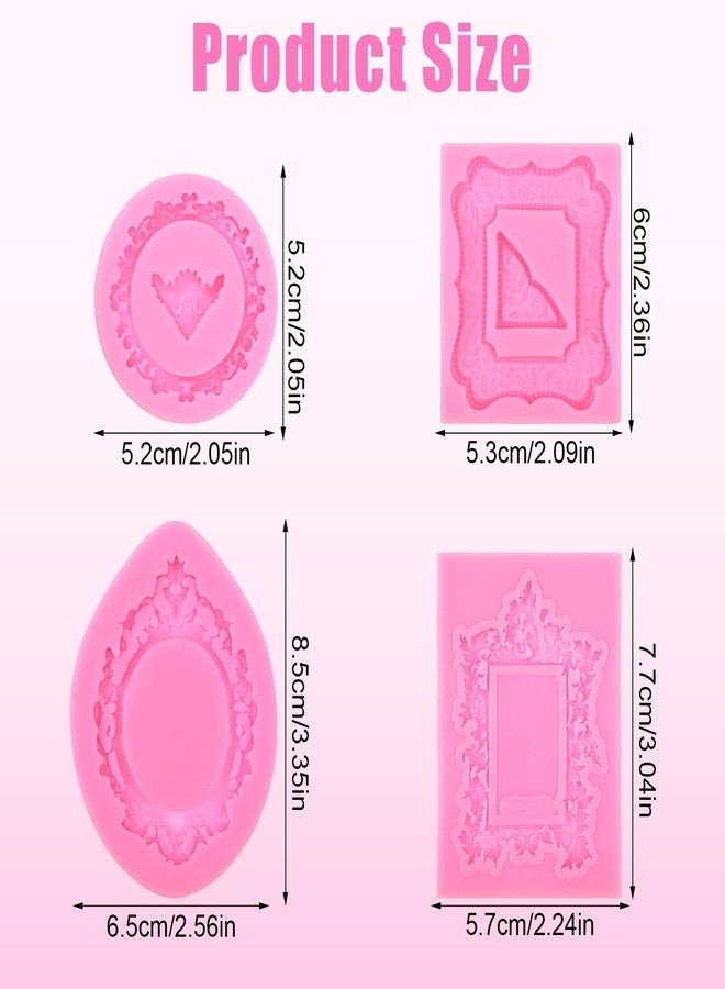AOZUO 4 Pcs Silicone Picture Frame Mold, Pink Vintage Candy Fondant Molds, Baroque Chocolate Molds for Cupcake Topper Candy Polymer Clay Gum Paste Air Dry Clay Cake Decoration - Image 2