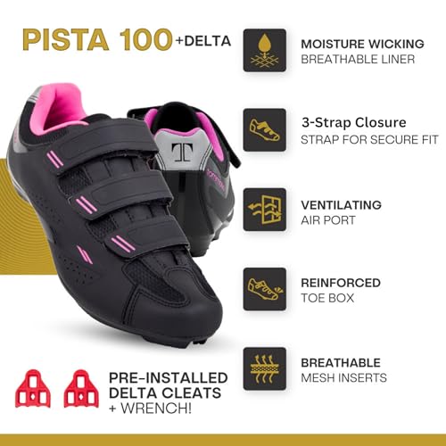Tommaso Pista 100 Peloton Shoes for Women, Indoor Cycling Shoes for Women with Delta Cleats, Peloton Bike Accessories—Made with Vegan Leather—Pink—3 Hook & Loop—Size 7.5US—38EU - Image 2