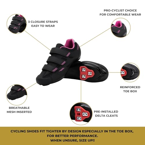 Tommaso Pista 100 Peloton Shoes for Women, Indoor Cycling Shoes for Women with Delta Cleats, Peloton Bike Accessories—Made with Vegan Leather—Pink—3 Hook & Loop—Size 7.5US—38EU - Image 4