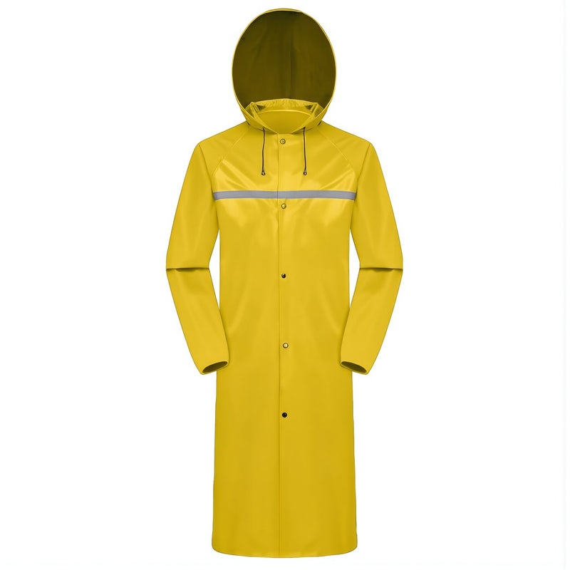 Long Rain Coat M Size Black Polyester Waterproof Rainwear Reflective Strip For Work - Image 4