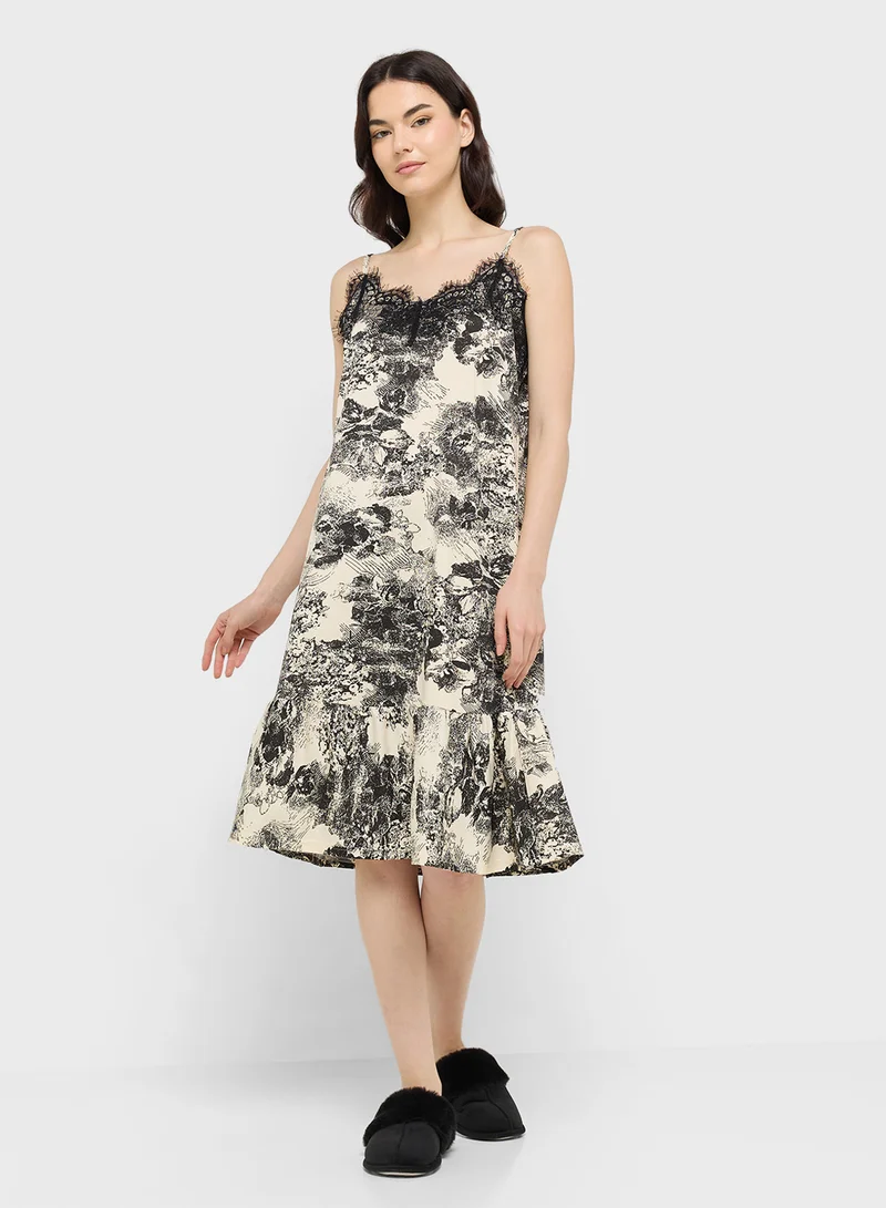 Ginger Lace Detail Floral Slip Dress