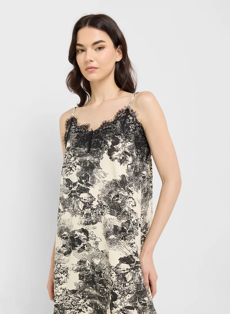 Ginger Lace Detail Floral Slip Dress