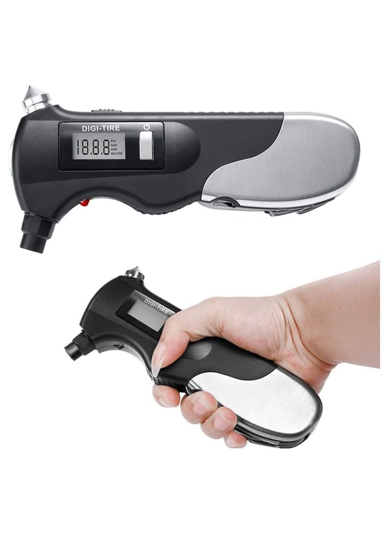 Y&D Car Tire Pressure Gauge Tyre Stainless Steel LED Outdoor Flashlight Digital Use for All Vehicles Emergency Tools Black  - Image 1