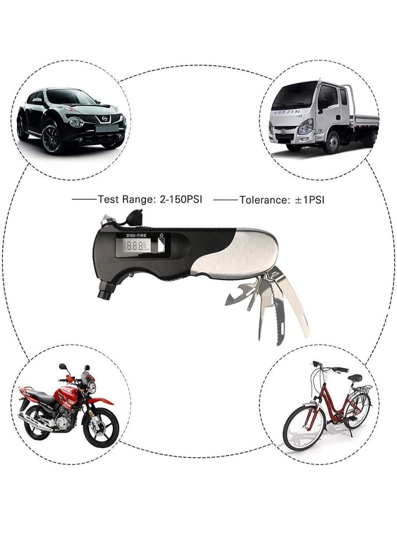 Y&D Car Tire Pressure Gauge Tyre Stainless Steel LED Outdoor Flashlight Digital Use for All Vehicles Emergency Tools Black  - Image 3