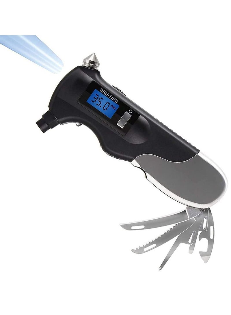 Y&D Car Tire Pressure Gauge Tyre Stainless Steel LED Outdoor Flashlight Digital Use for All Vehicles Emergency Tools Black  - Image 2