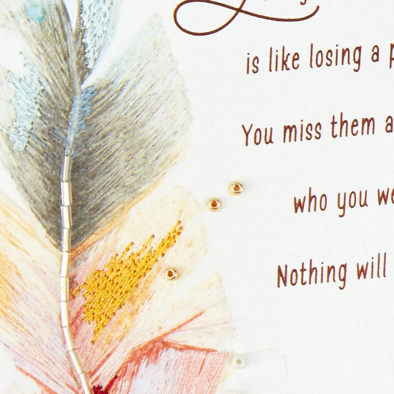 Hallmark Sympathy Card with Stitched Feather Artwork and Gemstone Accents - Image 5