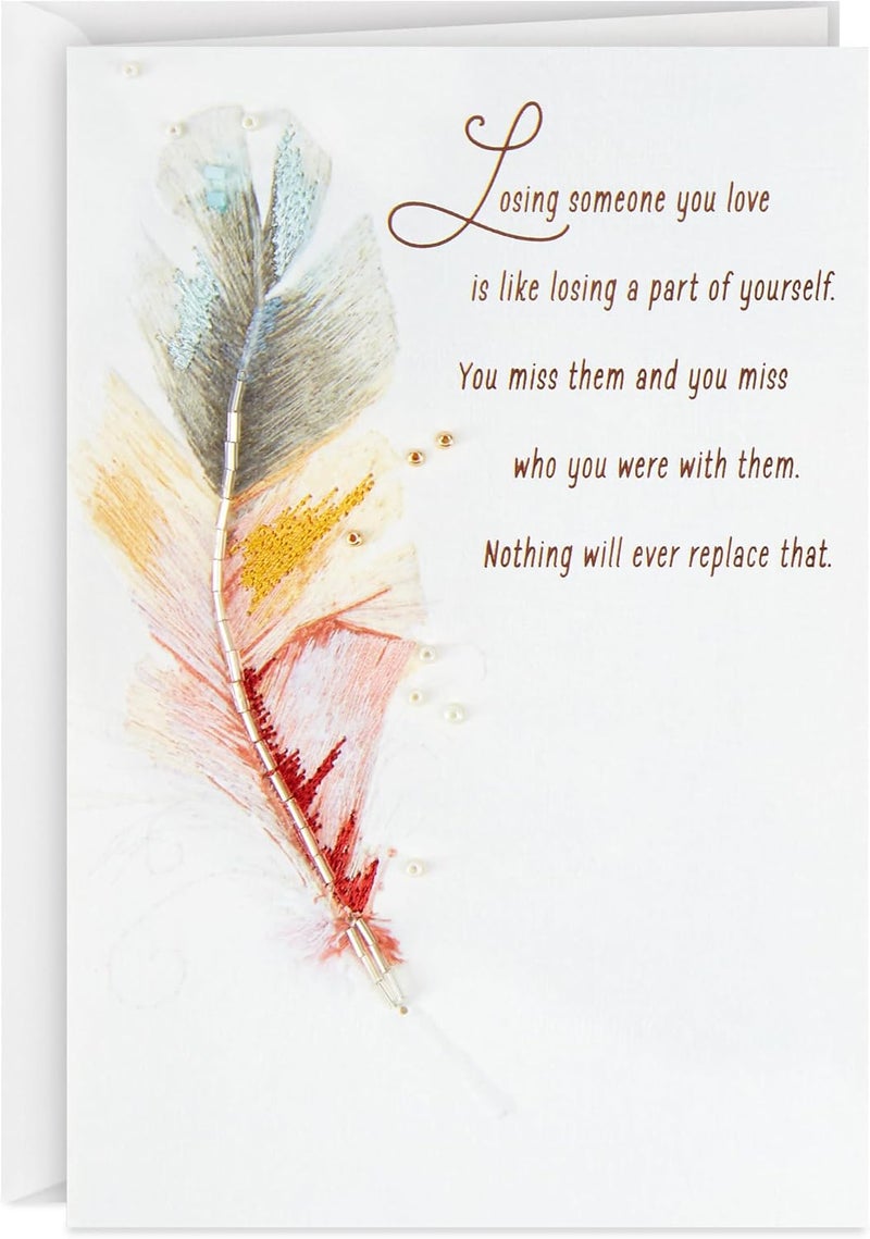 Hallmark Sympathy Card with Stitched Feather Artwork and Gemstone Accents - Image 1