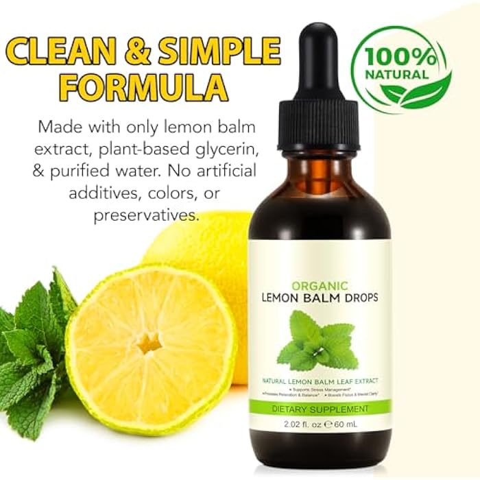 jollifish Organic Lemon Balm Drops - 120 Servings Herbal Supplements with Natural Lemon Balm Leaf Extract for Digestion & Relaxation Supports Healthy Sleep, Non-GMO, Alcohol-Free - 2 Fl.oz - Image 2