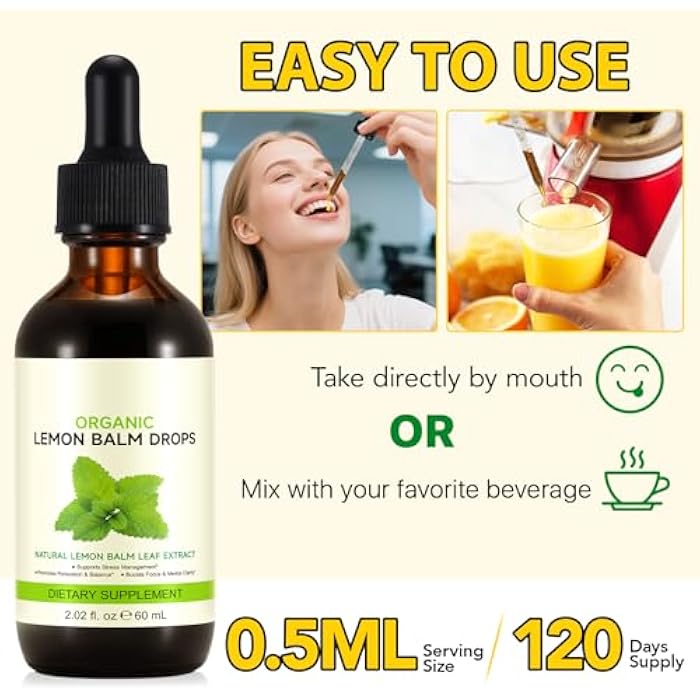jollifish Organic Lemon Balm Drops - 120 Servings Herbal Supplements with Natural Lemon Balm Leaf Extract for Digestion & Relaxation Supports Healthy Sleep, Non-GMO, Alcohol-Free - 2 Fl.oz - Image 5