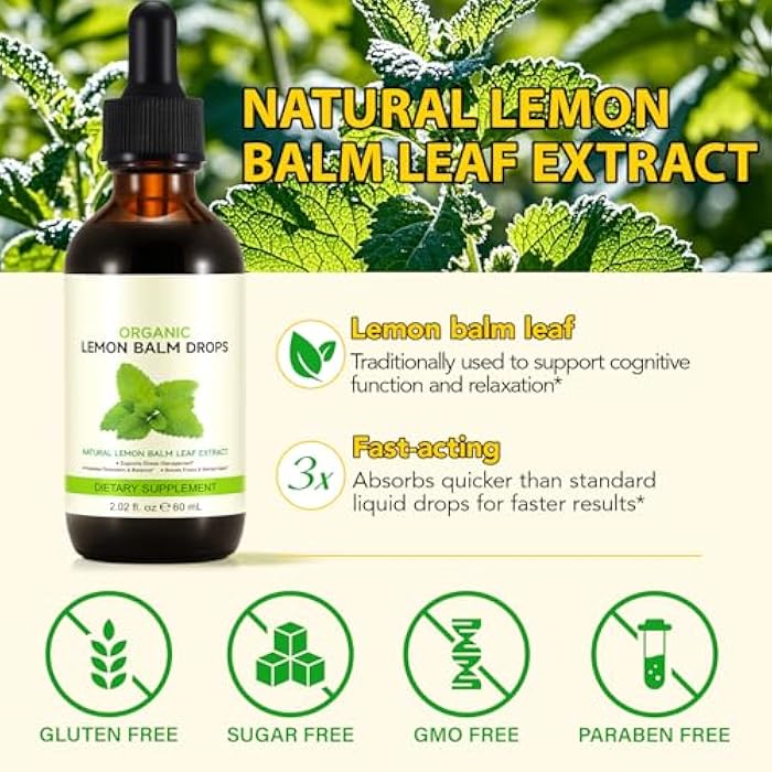 jollifish Organic Lemon Balm Drops - 120 Servings Herbal Supplements with Natural Lemon Balm Leaf Extract for Digestion & Relaxation Supports Healthy Sleep, Non-GMO, Alcohol-Free - 2 Fl.oz - Image 3
