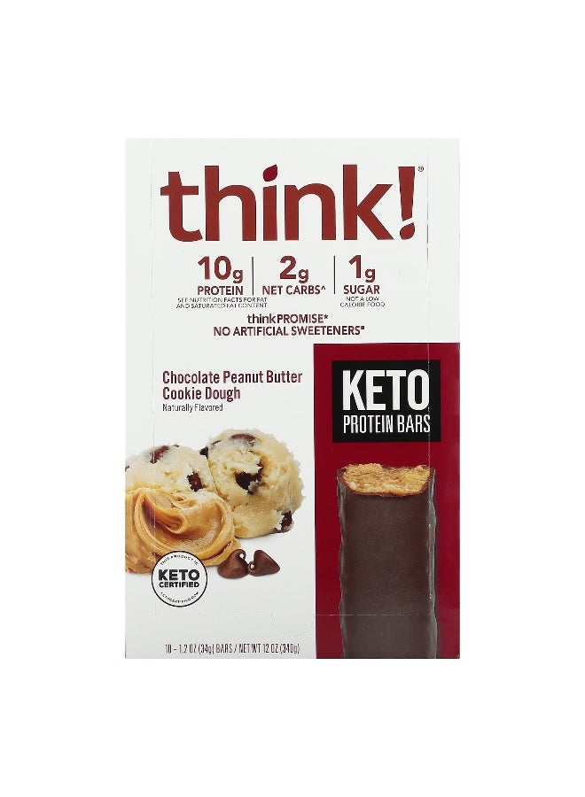 think! Think !, Keto Protein Bars, Chocolate Peanut Butter Cookie Dough, 10 Bars, 1.2 oz (34 g) Each (Packaging may vary) - Image 1