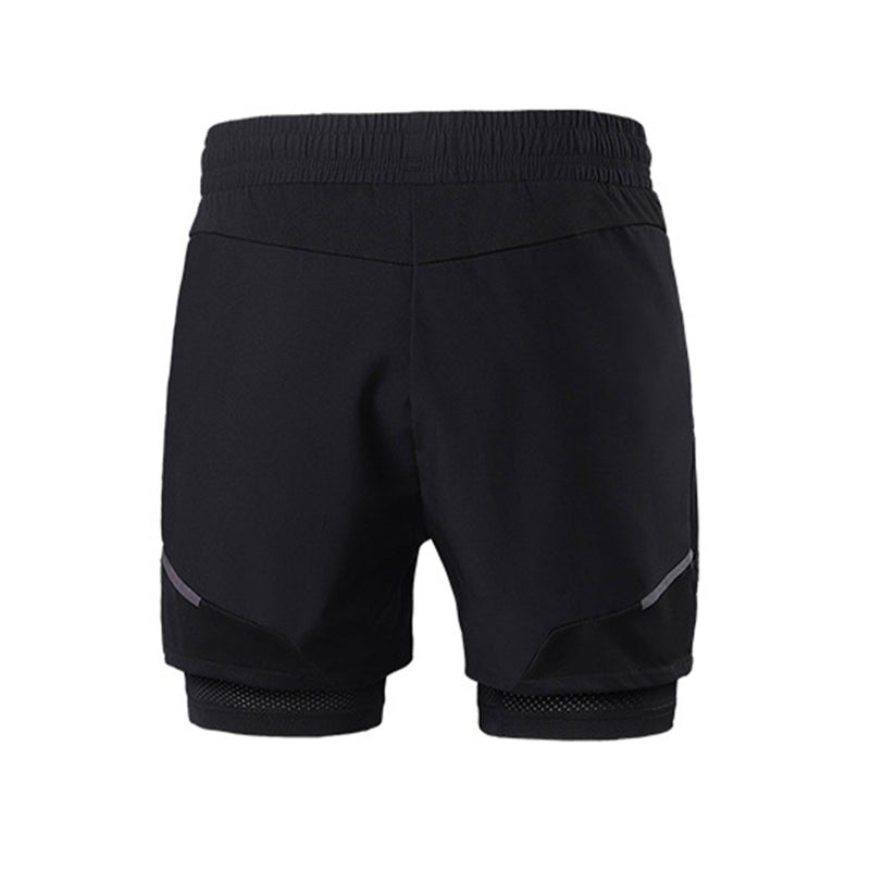 2-In-1 Running Shorts: L Size Black & Red Quick-Drying Elastic Fabric - Built-In Thigh Support Side Zipper Pockets, Reflective Strips for Nighttime Men’s Sports Training - Image 3