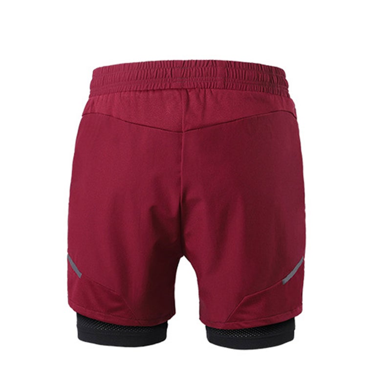 2-In-1 Running Shorts: L Size Black & Red Quick-Drying Elastic Fabric - Built-In Thigh Support Side Zipper Pockets, Reflective Strips for Nighttime Men’s Sports Training - Image 2