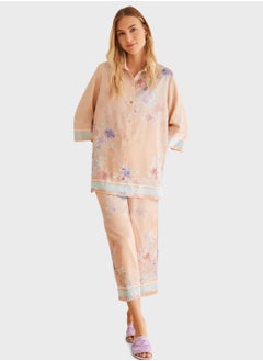 Floral Printed Satin Pyjama Set