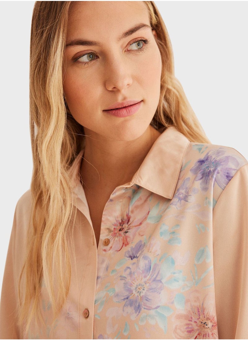 women'secret - Floral Printed Satin Pyjama Set - Image 1