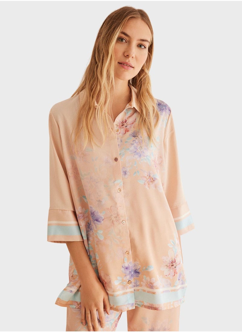 women'secret - Floral Printed Satin Pyjama Set - Image 1