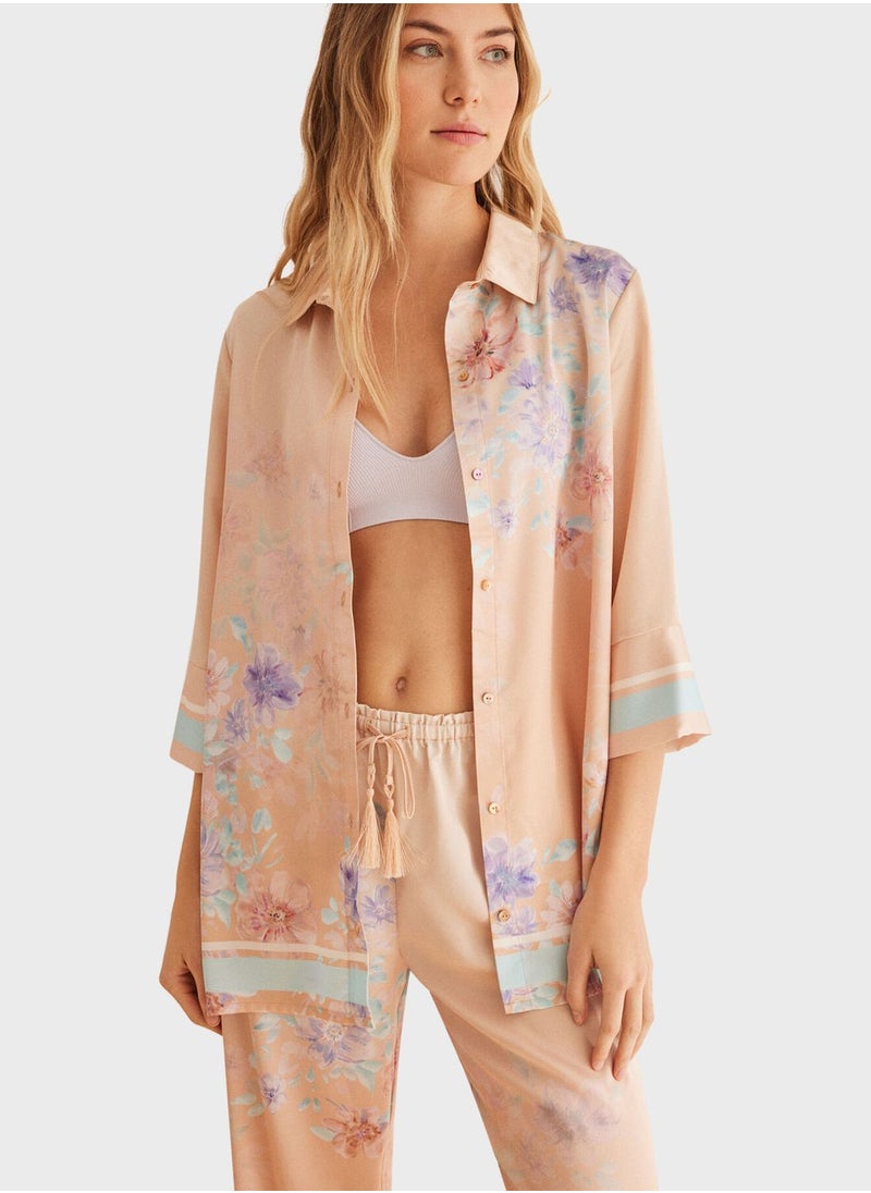 women'secret - Floral Printed Satin Pyjama Set - Image 1