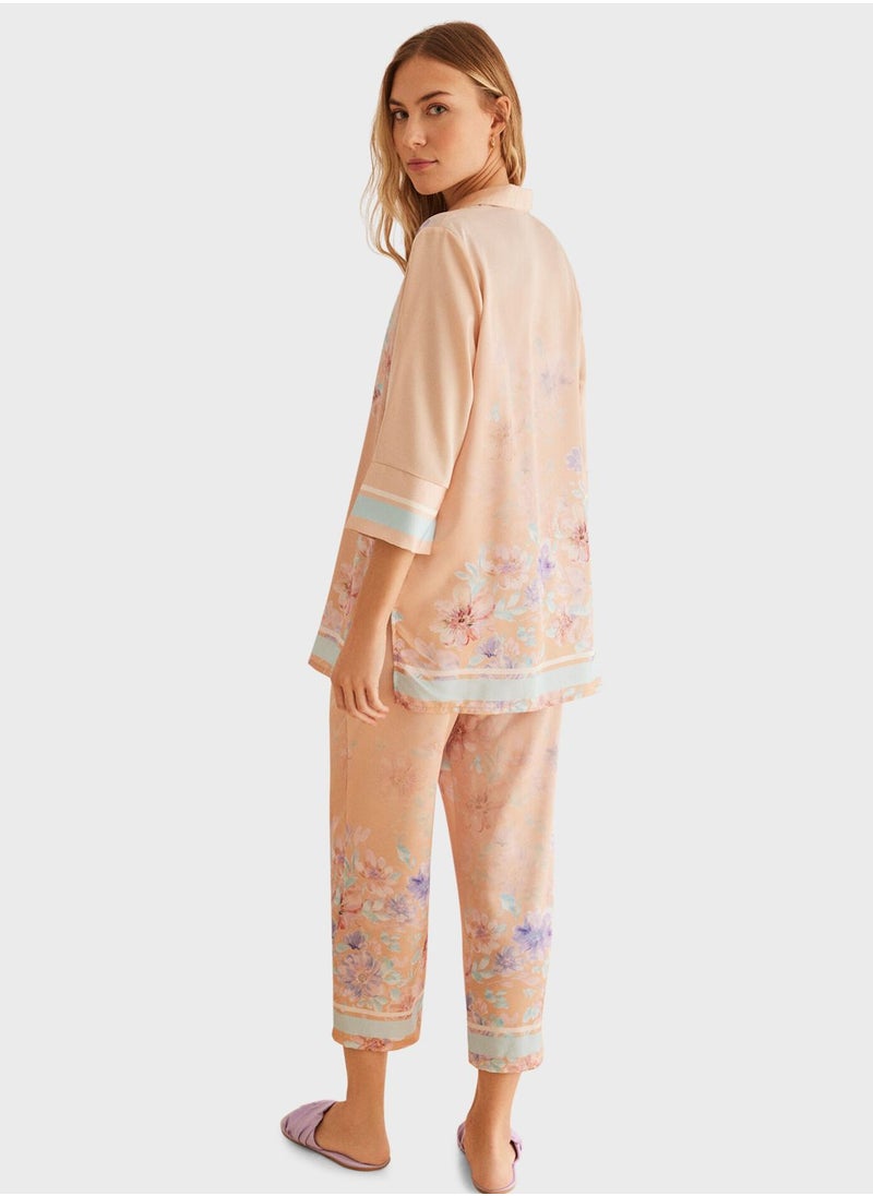 women'secret - Floral Printed Satin Pyjama Set - Image 1