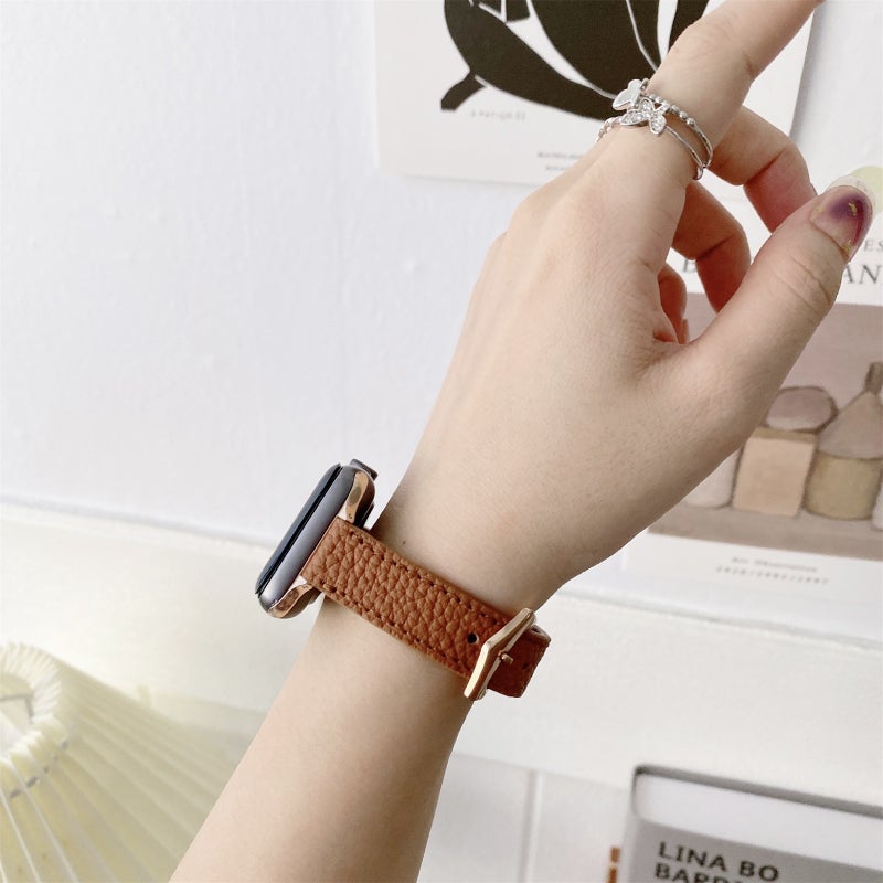 Litchi Texture Slimming Strap Watch Band For Apple Watch Ultra 49mm&Watch Ultra 2 49mm / Series 9&8&7 45mm / SE 3&SE 2&6&SE&5&4 44mm / 3&2&1 42mm(Orange)