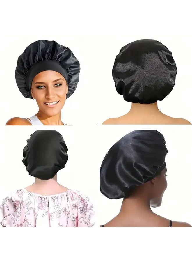 Black Shower Cap For Bathing Sleeping And Hair Styling 100 Polyester - Image 5