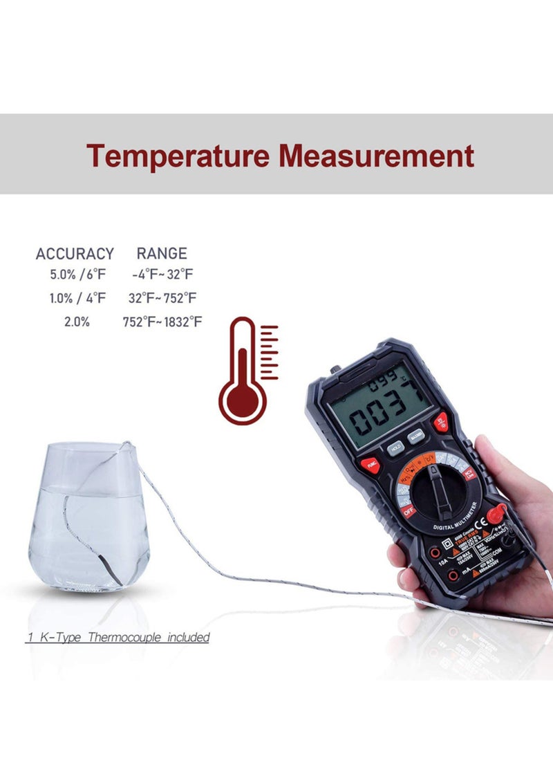 Generic - Digital Multimeter TRMS 6000 Counts Ohmmeter Auto-Ranging Fast Accurately Measures Voltage Current Amp Resistance Diodes Continuity Duty-Cycle Capacitance Temperature for Automotive (HT118A) - Image 1