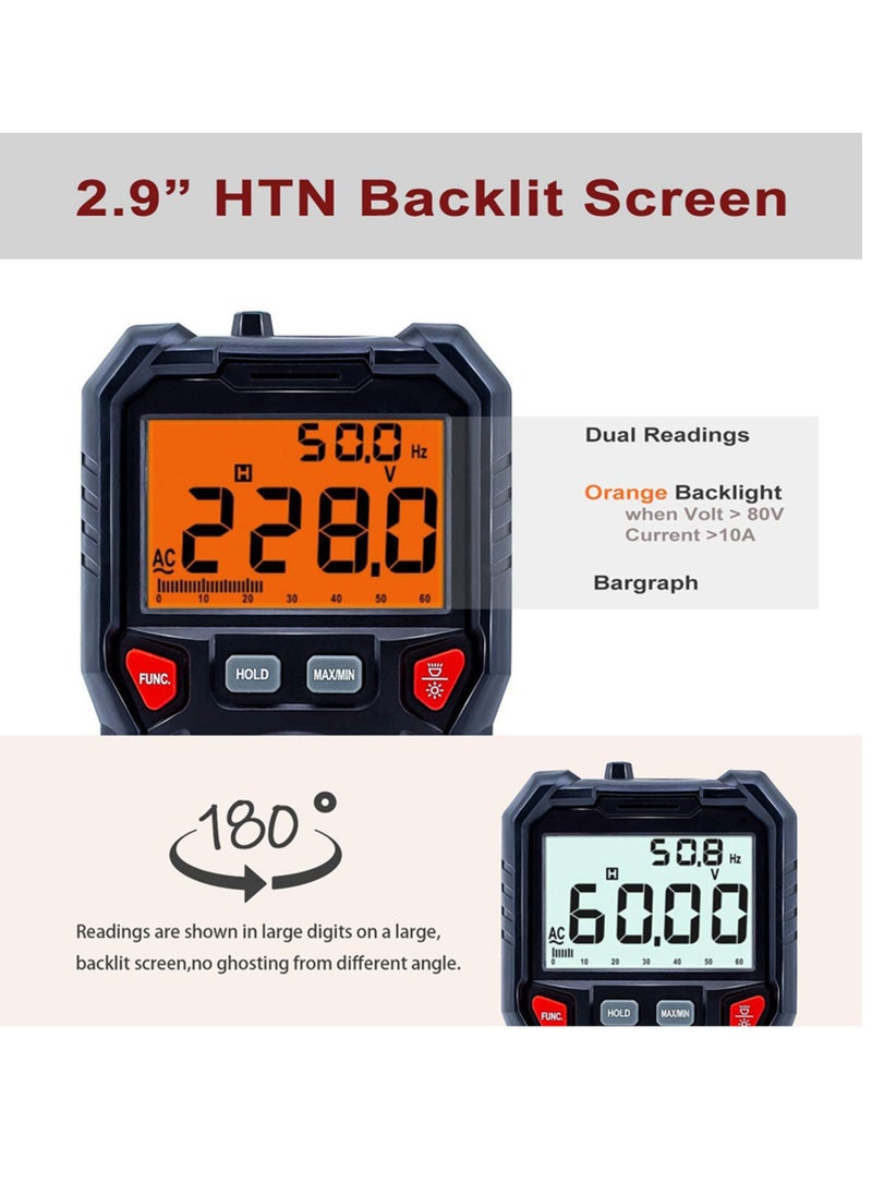 Generic - Digital Multimeter TRMS 6000 Counts Ohmmeter Auto-Ranging Fast Accurately Measures Voltage Current Amp Resistance Diodes Continuity Duty-Cycle Capacitance Temperature for Automotive (HT118A) - Image 1