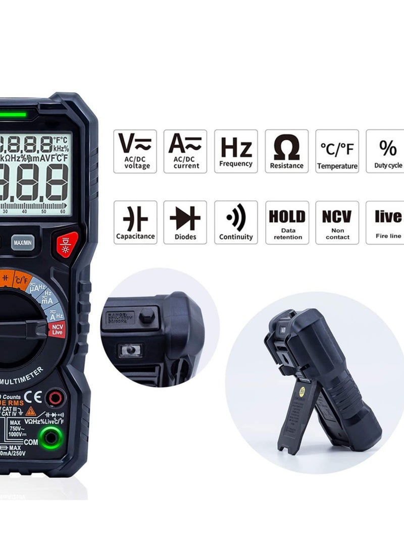 Generic - Digital Multimeter TRMS 6000 Counts Ohmmeter Auto-Ranging Fast Accurately Measures Voltage Current Amp Resistance Diodes Continuity Duty-Cycle Capacitance Temperature for Automotive (HT118A) - Image 1