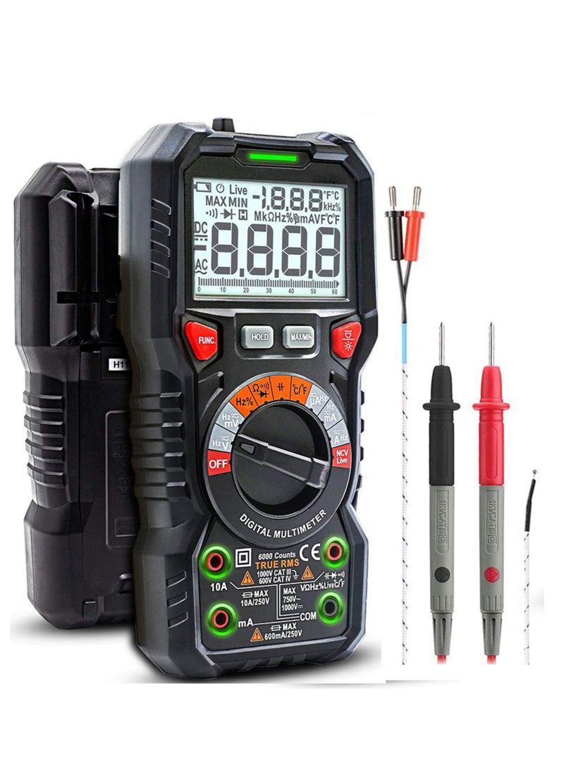 Generic - Digital Multimeter TRMS 6000 Counts Ohmmeter Auto-Ranging Fast Accurately Measures Voltage Current Amp Resistance Diodes Continuity Duty-Cycle Capacitance Temperature for Automotive (HT118A) - Image 1